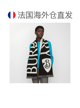 自营欧洲直邮Burberry博柏利 女士黑色/平布白羊毛马术骑士徽标围