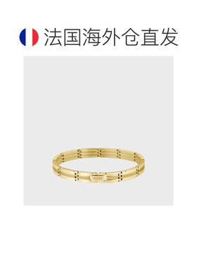 自营欧洲直邮HUGO BOSS雨果 Brooks男士金色不锈钢条纹手镯