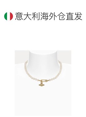 欧洲直邮VIVIENNE WESTWOOD西太后珍珠水钻镶嵌金色别针项链银色