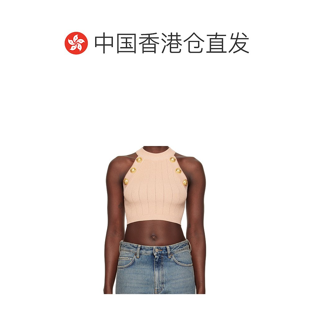 香港直邮Balmain 露背针织上衣 EF1AB390KB07短款 - 图1