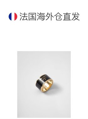 自营欧洲直邮Prada普拉达 女士黑色/金色黄铜字母logo标识戒指