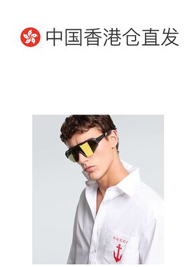 1h可退 香港直邮Gucci 古驰 男士 徽标防护罩太阳眼镜 black黑色