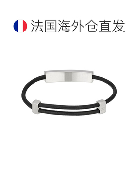 自营GUCCI/古驰 23新款男士黑色皮革斜纹互扣式双G银925手链