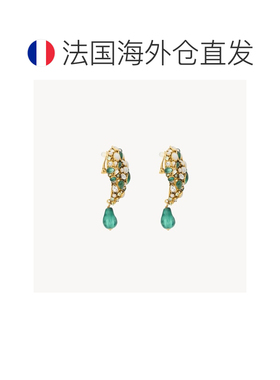 自营欧洲直邮YSL圣罗兰 女士金色/绿色/白色水晶树脂金属心形耳环