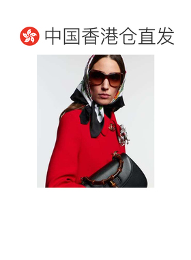 1h可退 香港直邮Gucci 古驰 女士 Script 方框太阳眼镜 brown棕色