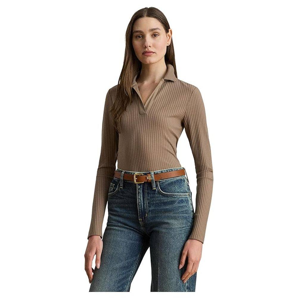 1h可退 香港直邮Lauren Ralph Lauren 女士 罗纹针织长袖Polo衫,淘宝优惠券,粉丝福利购,淘宝优惠卷