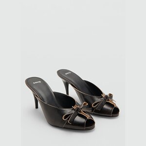 自营欧洲直邮Mango芒果 女士棕色蝴蝶结皮革高跟凉鞋