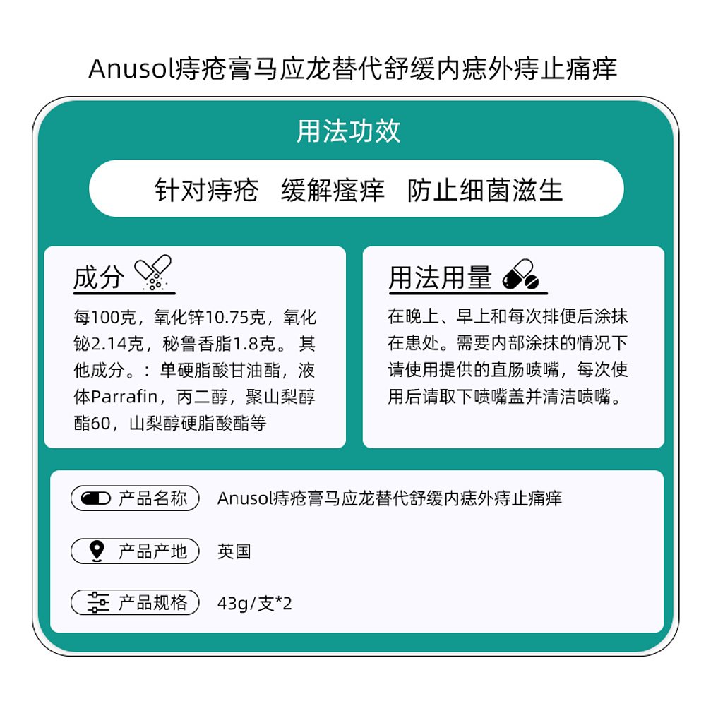欧洲直邮英国药房Anusol马应龙替代软膏收缩内痔舒缓疼痛瘙痒2支 - 图3