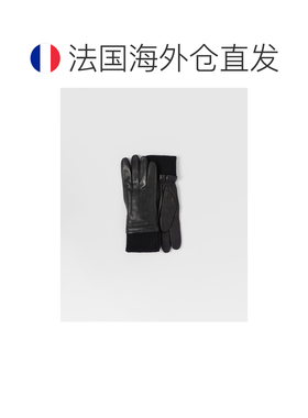 自营欧洲直邮Prada普拉达 男士黑色再生聚酯纤维烫印标识手套羊绒