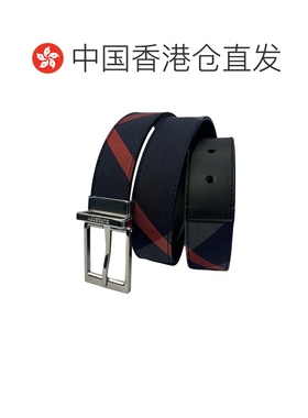 自营Burberry博柏利 男士深蓝色牛皮革品牌标识针扣皮带3.5CM