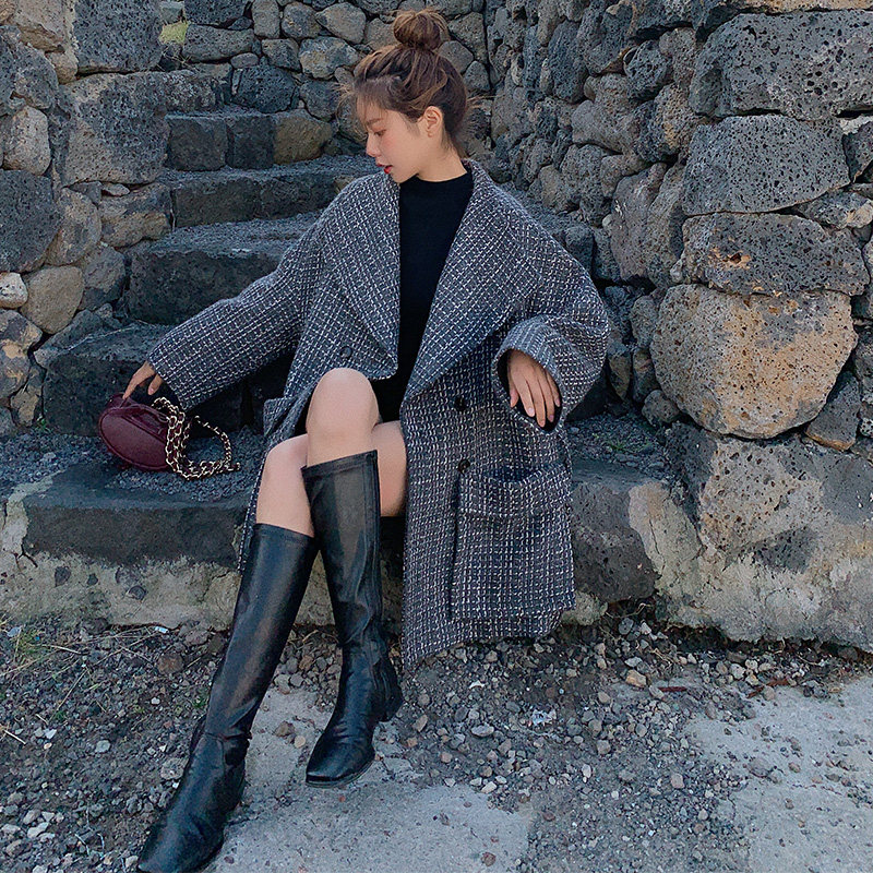 毛呢外套女2020年秋新款中长款韩版 岸妃毛呢外套