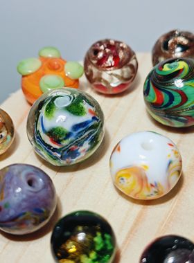 淄博山老手工烧制琉璃珠子凤尾卡1012mm佩珠彩色diy项链手链佛珠