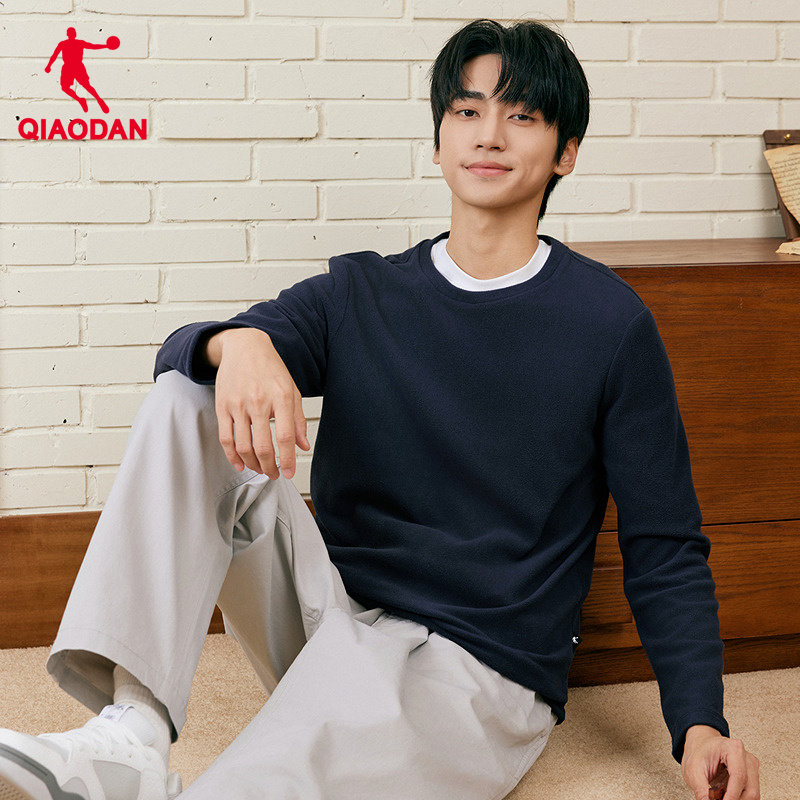 乔丹官方德绒长袖T恤男士冬季新款加绒保暖打底衫内搭卫衣套头衫