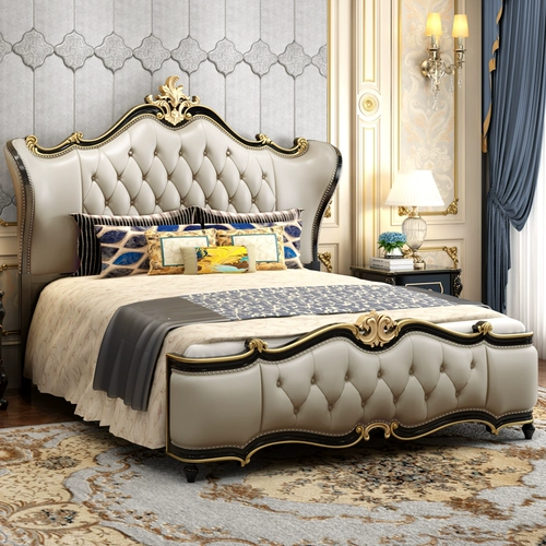 Европейская двуспальная кровать сплошная древесина простая европейская главная спальня французская кожа