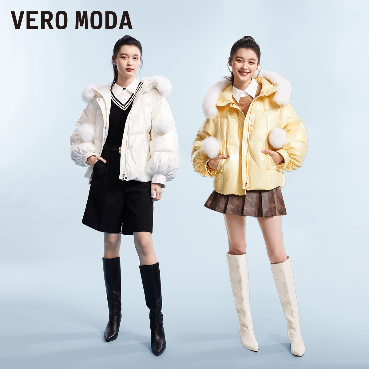 Vero Moda奥莱羽绒服女年冬季新款甜美可爱可拆狐狸毛领外套