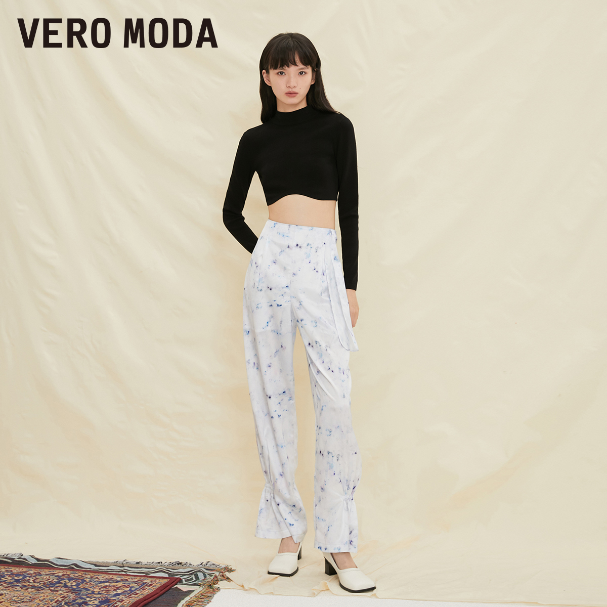 Vero Moda奥莱休闲裤夏季清仓百搭法式束脚高腰阔腿九分裤子女 - 图0