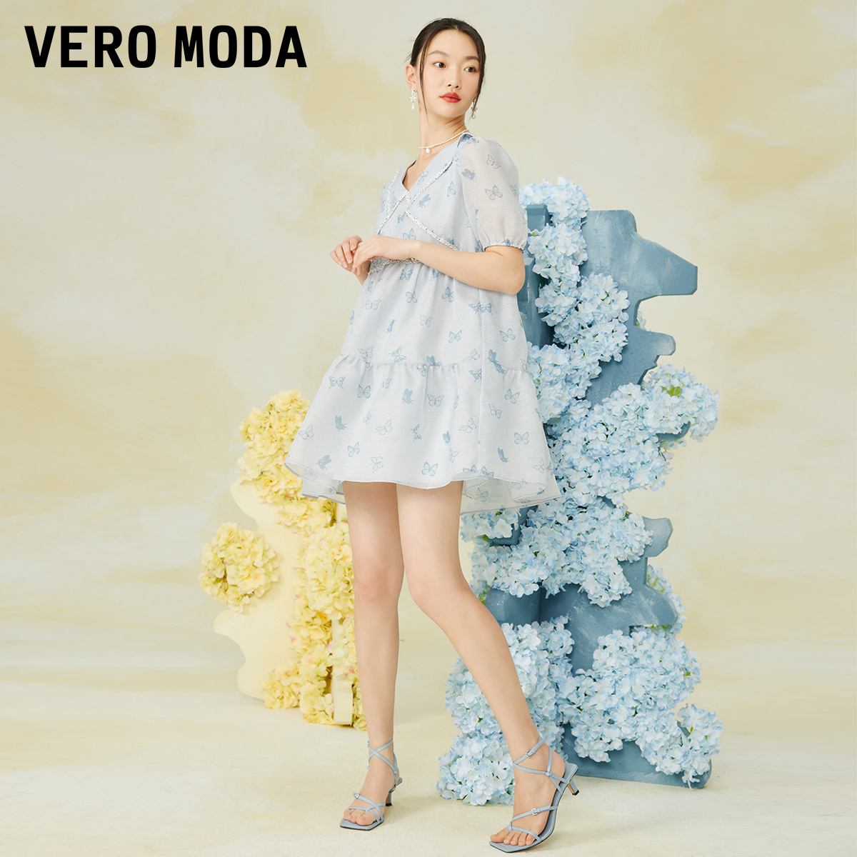 Vero Moda奥莱夏季清仓法式高级气质娃娃蝴蝶结公主连衣裙子 - 图0