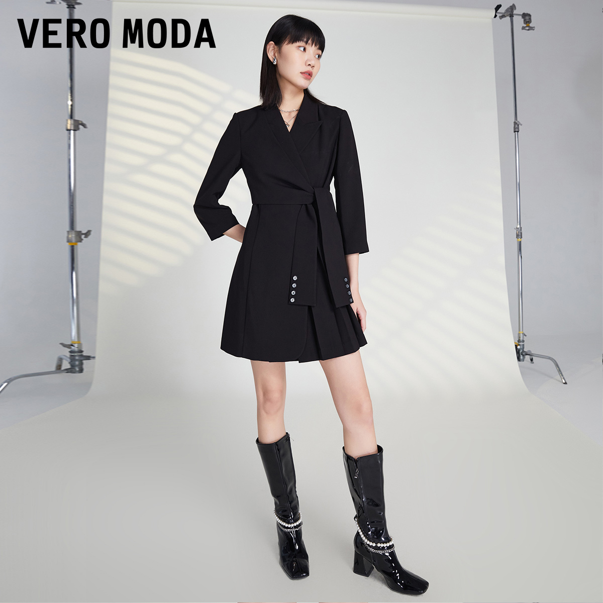 Vero Moda奥莱连衣裙子春秋清仓复古通勤翻领轻熟风西装裙女-图1