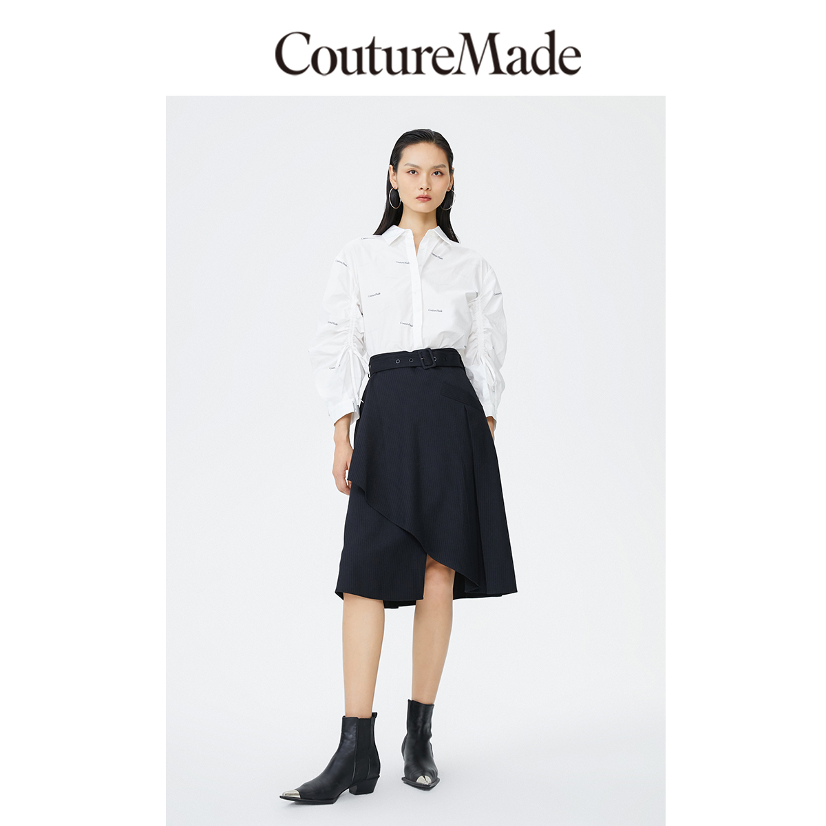 CoutureMade半身裙夏季清仓高腰优雅暗纹不规则女for veromoda-图0