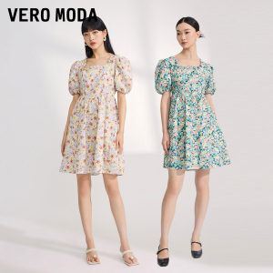 Vero Moda奥莱连衣裙子夏季清仓浪漫碎花时尚泡泡袖修身茶歇