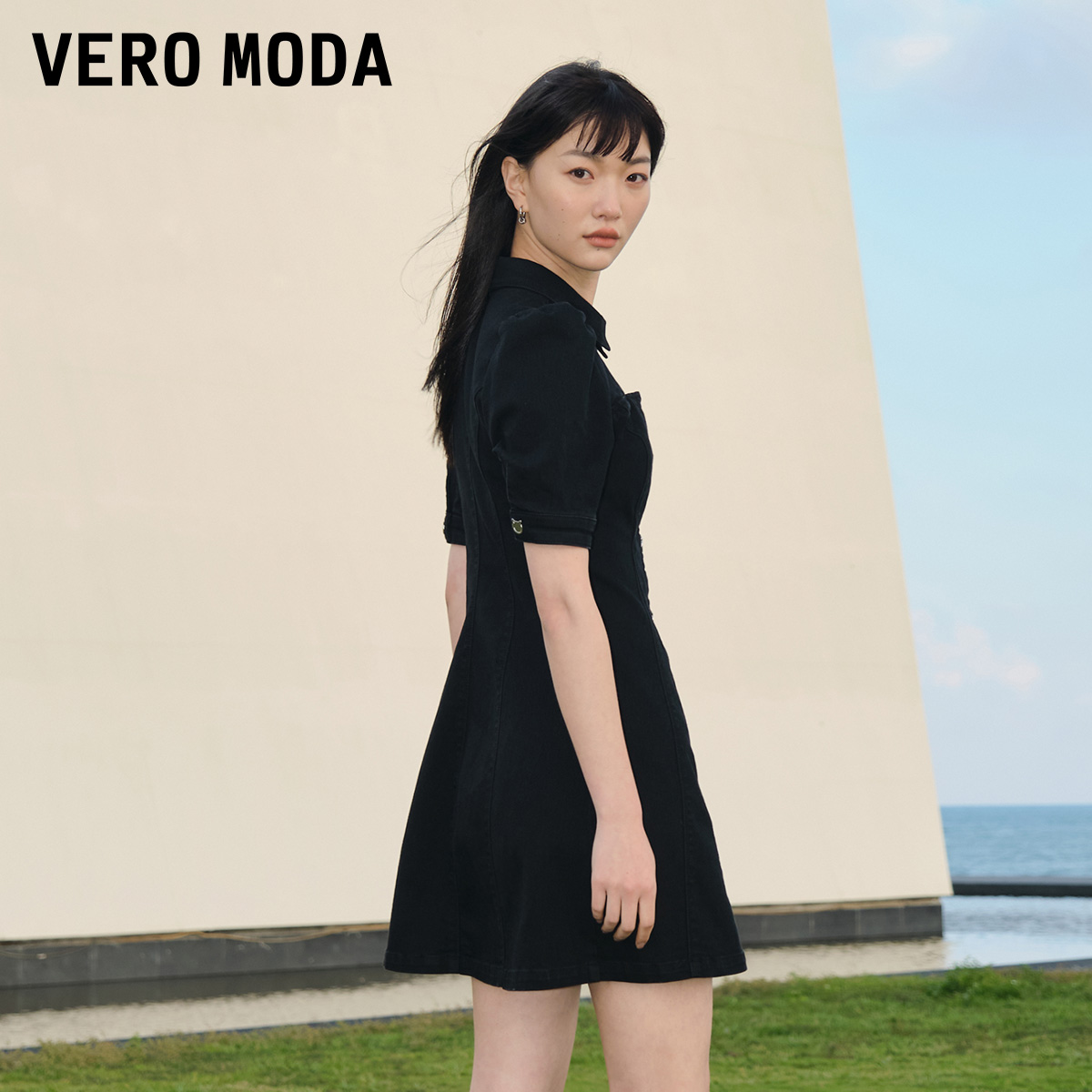 Vero Moda奥莱夏季清仓潮流甜美可爱收腰显瘦A摆牛仔连衣裙子女-图1