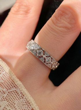 蕾丝菱格雕花排戒S925纯银小众时尚高级感轻奢精致百搭简约戒指女