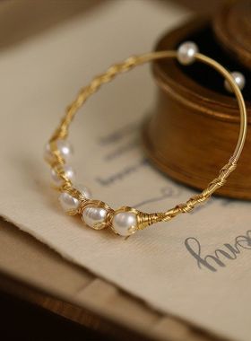 女开口饰品可调  2024淡水高级感轻奢新款编织小众手镯珍珠手设计