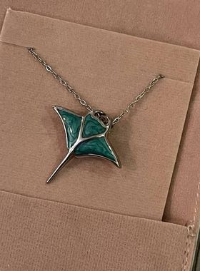 S925纯银魔鬼鱼吊坠Manta项链小众个性设计海洋生物蝠鲼项坠颈链