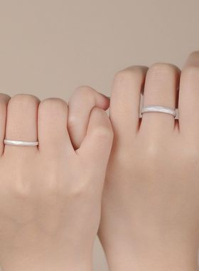 微笑足银百搭情侣对戒送指环戒指