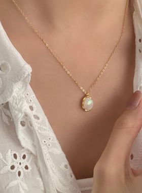 轻奢设计S925韩国小众高级感锁骨链纯银复古小红书欧泊石女款项链