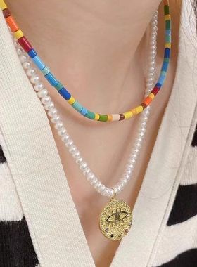彩色白百何少女项链同款戴小众