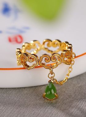 戒指爆款壹鹿水滴链条风银纯银