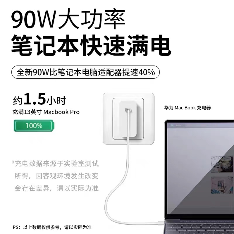 适用华为荣耀65w电脑充电器超级快充90W充电头笔记本Matebook Xs/E/D/13/14/15/XPro平板手机双Type-c数据线 - 图0