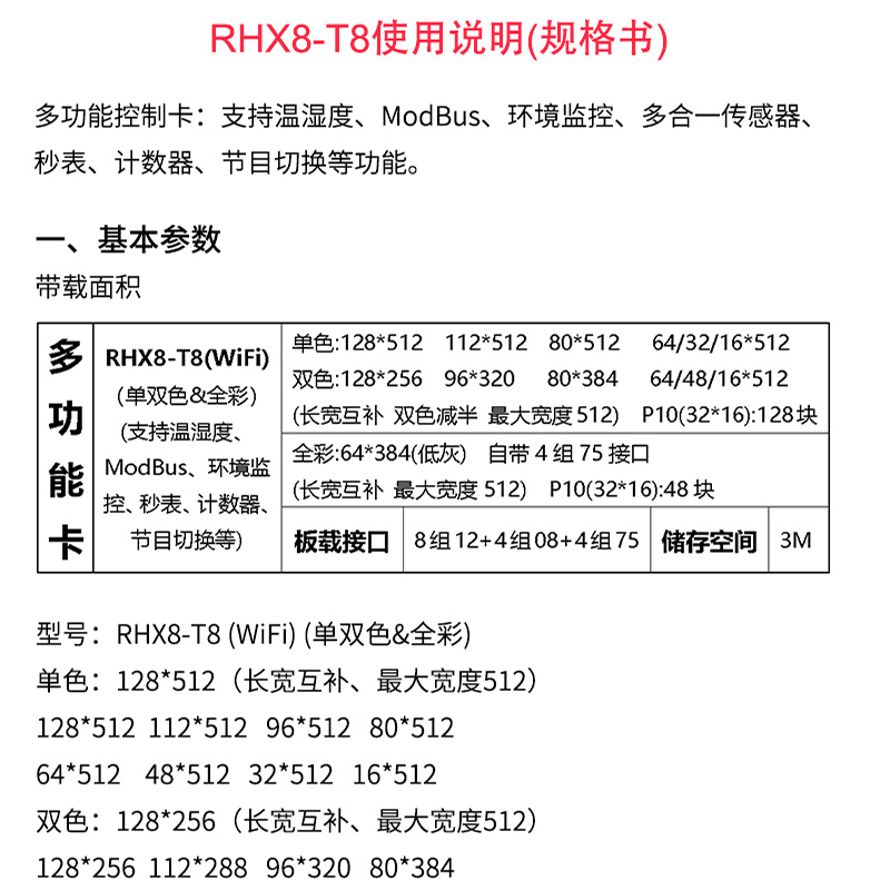 瑞合信RHX8-T8多功能控制卡点播遥控计数计时LED显示屏Modbus协议