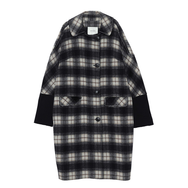 【商场同款】MOVEUP幻走2023秋季新款撞色明线设计师长款毛呢外套