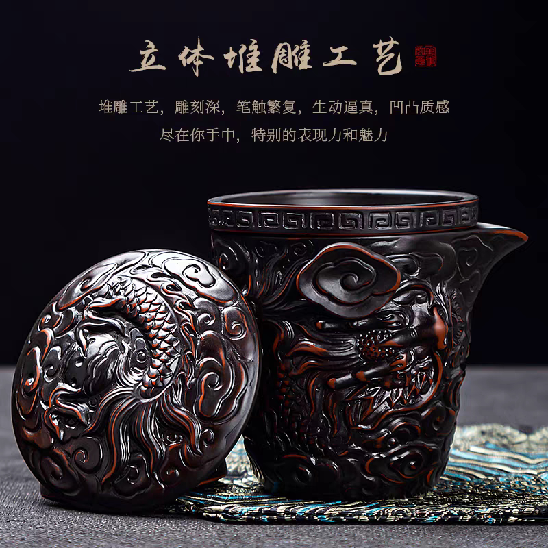 Purple pottery Xianglong Quik Cup Kung Fu Travel Tea Set High-end Light Luxury Home Outdoor Tea Maker Chinese Retro