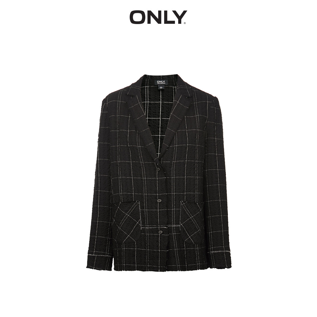 only奥莱秋季新款宽松格子毛边薄 ONLYoutlets店西装