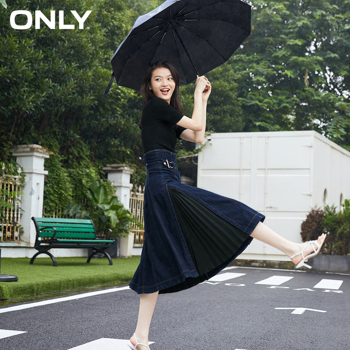 only奥莱夏季牛仔针织拼接连衣裙 ONLYoutlets店连衣裙