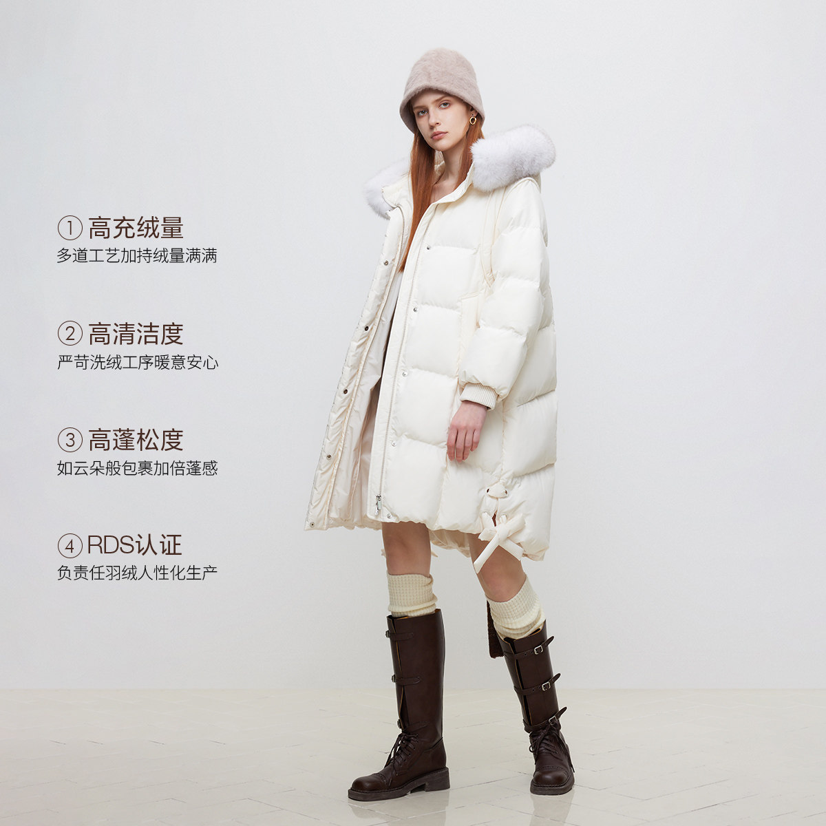 ONLY2025冬季新款90白鹅绒简约百搭可拆卸狐狸毛领中长款羽绒服女,淘宝优惠券,粉丝福利购,淘宝优惠卷