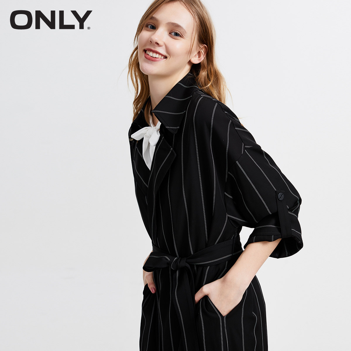 only2020条纹气质简约收腰薄长款女 ONLYoutlets店风衣