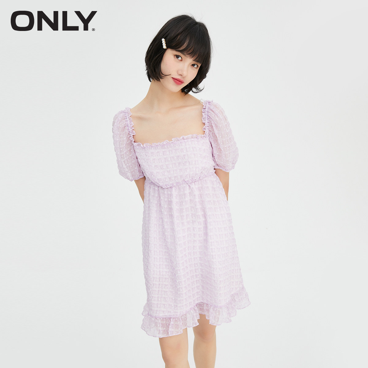 only春季新款气质方领甜美连衣裙 ONLYoutlets店连衣裙