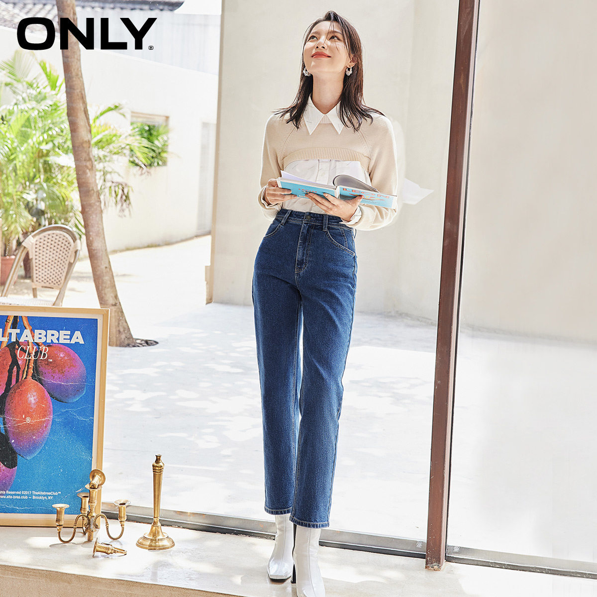 only2021高腰冬季新款三防面料 ONLYoutlets店牛仔裤