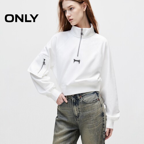 【ONLY奥莱】秋季新款潮流休闲拉链立领短款卫衣女 - 图2