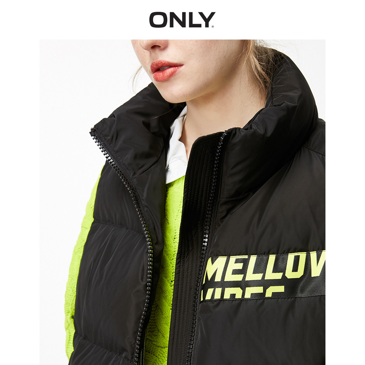 only奥莱秋季新款宽松字母修身马甲 ONLYoutlets店羽绒服
