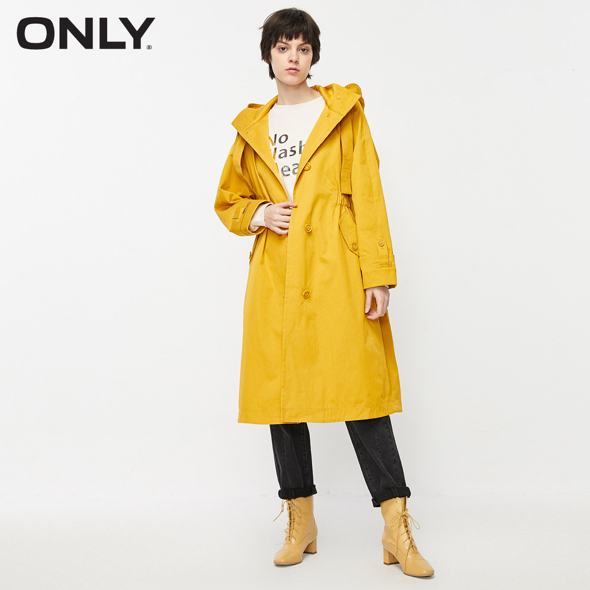 only奥莱秋季新款宽松长款连帽风衣 ONLYoutlets店风衣