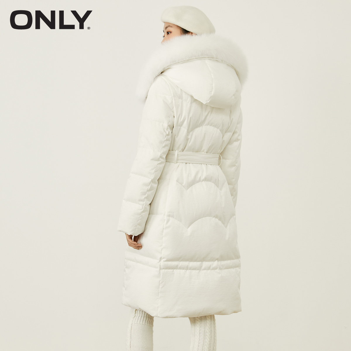 only2021冬季新款中长款连帽白鸭绒 ONLYoutlets店羽绒服