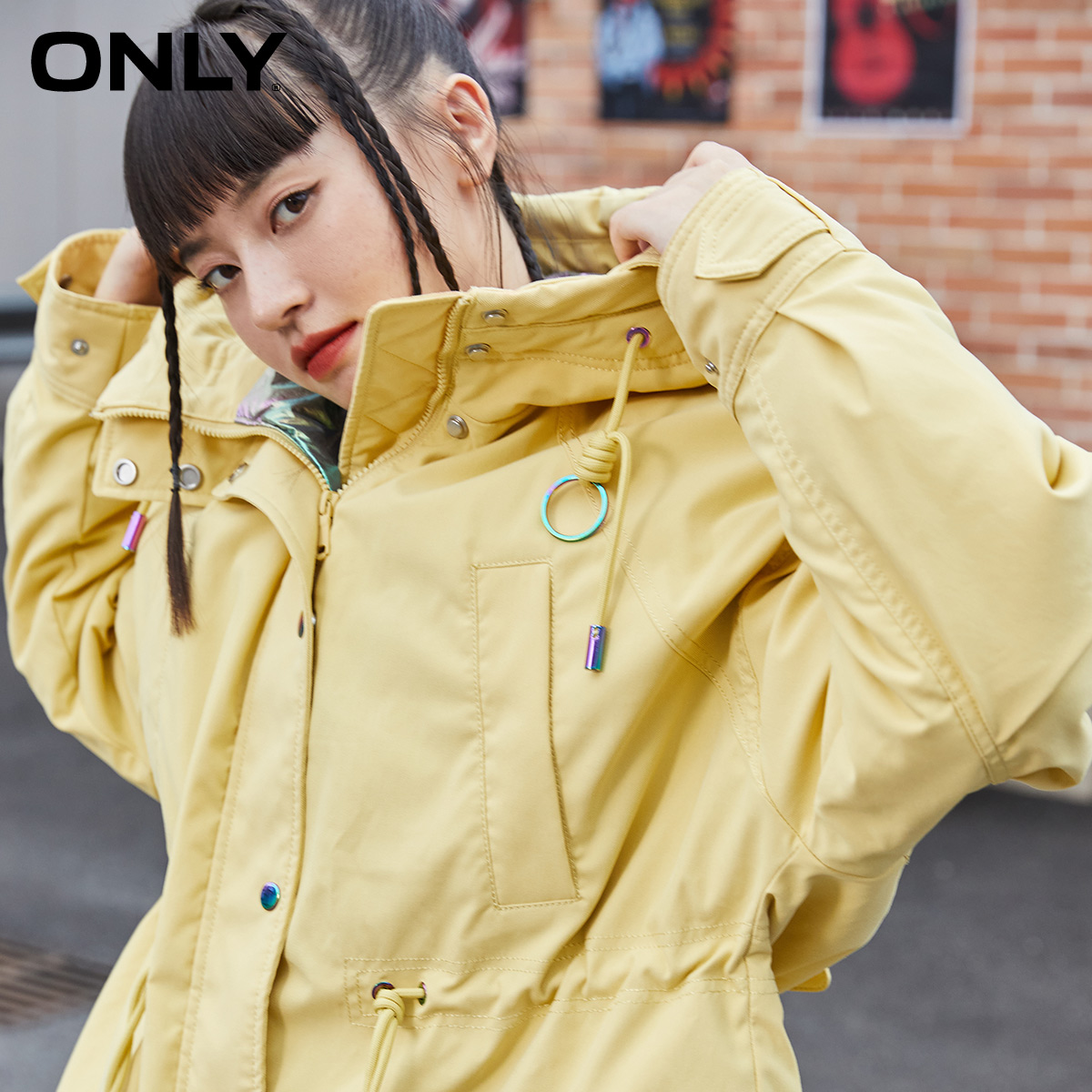 only秋季新款宽松显瘦抽绳收腰棉服 ONLYoutlets店棉衣/棉服