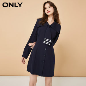 ONLY奥莱夏季气质海军领减龄收腰盐系长袖连衣裙女