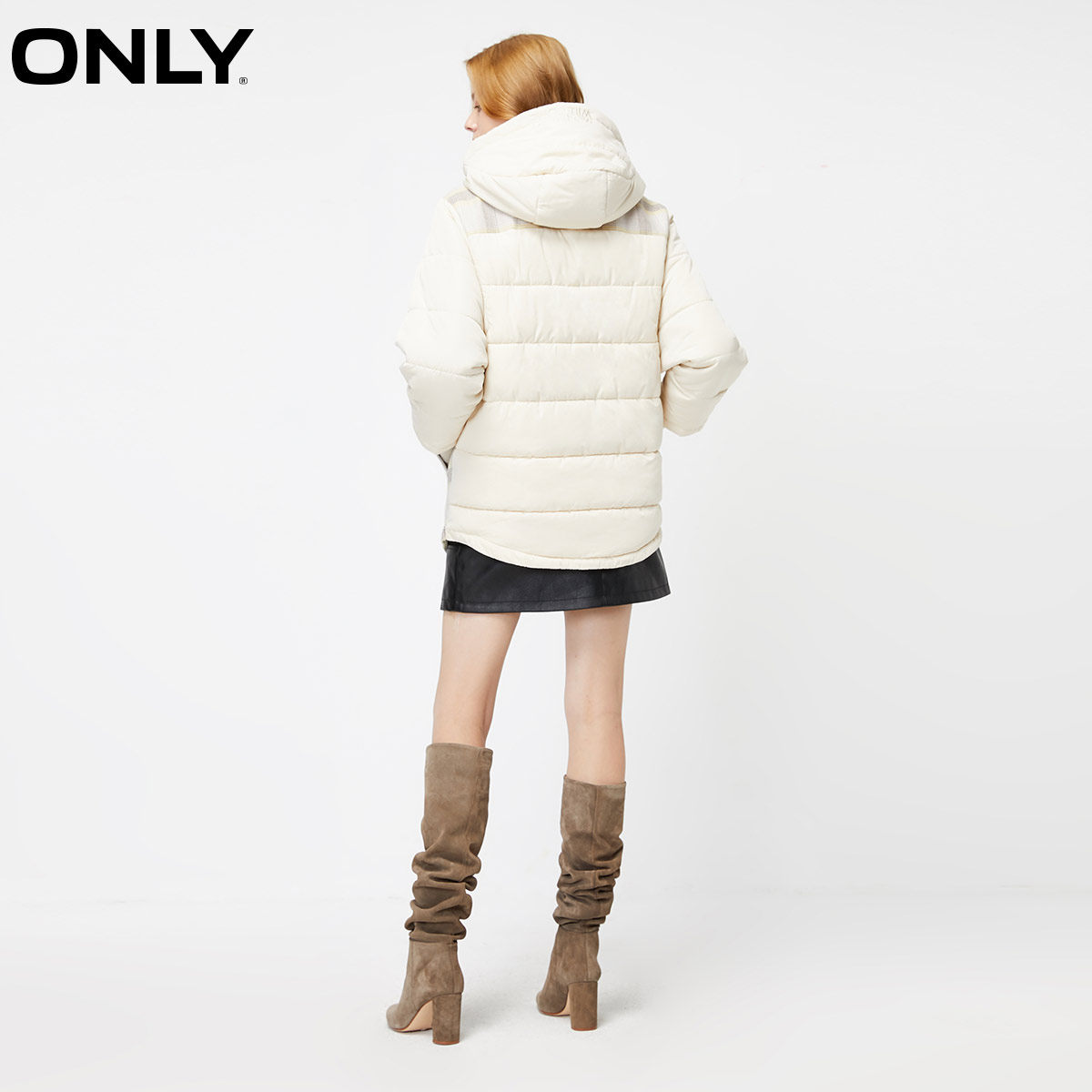 only夏季新款格子拼接蝙蝠袖棉服 ONLYoutlets店毛呢外套