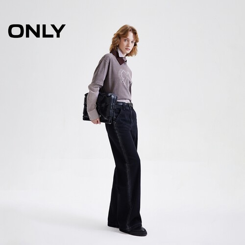 【ONLY奥莱】春夏复古撞色水洗高腰直筒裤显瘦显高长裤牛仔裤女 - 图1
